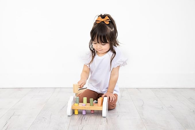 Pearhead Montessori Hammer Bench Toy, Pounding and Hammering Wooden Toy, Early Developmental Interactive Toddler Toy for Ages 1+ Years
