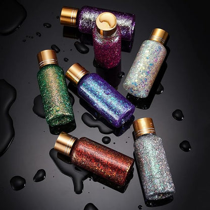 Pure Gold Face Body Eye Rave Glitter Gel, Self-Adhesive Hair Glitter for Women Kids, Holographic Chunky Sparkle Shine Shimmer Makeup for Singer Concert Music Festival Accessories, 1oz