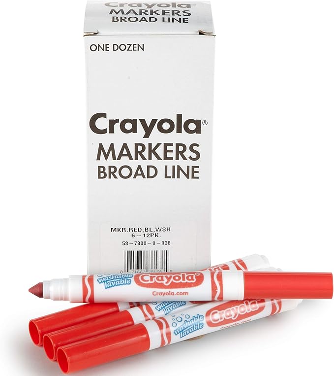 Crayola Washable Markers - Red (12ct), Kids Broad Line Markers, Bulk Markers for Classrooms & Teachers