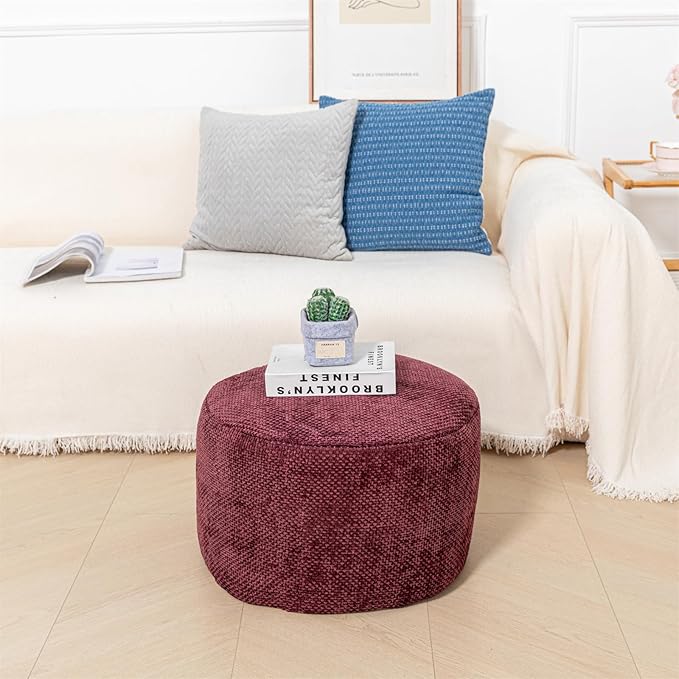 Pouf Ottoman Foot Rest Living Room Decor Floor Pouf Lightweight Modern Stuffed Poof Foot Stool 20x12 Inches Perfect Underdesk Foot Rest for Office (Burgundy)