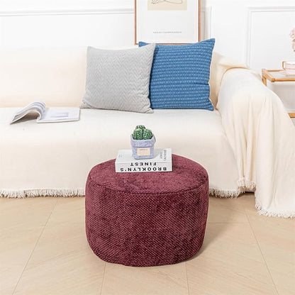 Pouf Ottoman Foot Rest Living Room Decor Floor Pouf Lightweight Modern Stuffed Poof Foot Stool 20x12 Inches Perfect Underdesk Foot Rest for Office (Burgundy)