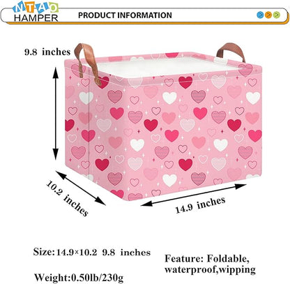 NTAOHAMPER Rectangular Storage Basket Empty,Collapsible Gift Basket with Handles,Heart Print Basket, Books Box,Room Decor(Love You Heart)