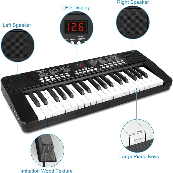 Piano Keyboard for Beginners, 37 Keys Kids PIano, Built-in 1200mA Rechargeable Battery Electronic Piano Keyboards Portable Music Keyboard Pianos with Mic LED Screen Teaching Gift for Beginner, Black