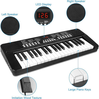 Piano Keyboard for Beginners, 37 Keys Kids PIano, Built-in 1200mA Rechargeable Battery Electronic Piano Keyboards Portable Music Keyboard Pianos with Mic LED Screen Teaching Gift for Beginner, Black