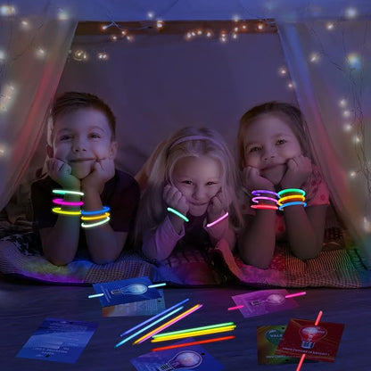 Giiffu 36 Packs Neon Valentines Day Gift Cards with Glow Stick Bracelets, Valentines Exchange Gift Cards for Kids Classroom, DIY Valentine's Crafts Art Kits for Class, Party Favors Supplies for School