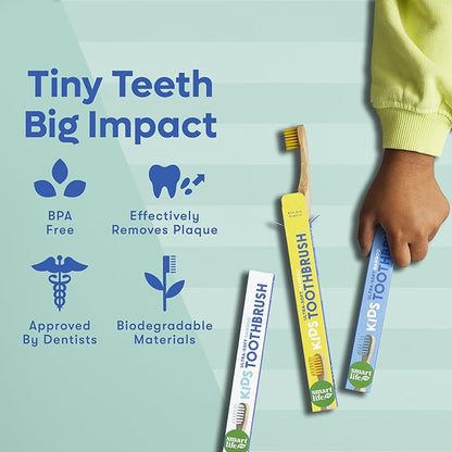 Kids Bamboo Toothbrushes (6 Pack) - Extra Soft Bristles For Toddlers Teeth | Zero Waste Biodegradable Tooth Brushes For Children | Natural Wooden Child Size Handle | BPA Free, Eco-Friendly Compostable