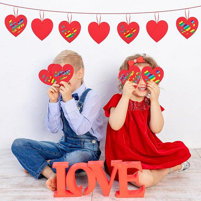 Liliful 60 Set Valentine's Day Craft for Kids Classroom Art Paper Scratch Off Valentine Cards Red Heart Shaped Magic Scratch Valentines Crafts for Kids Preschool