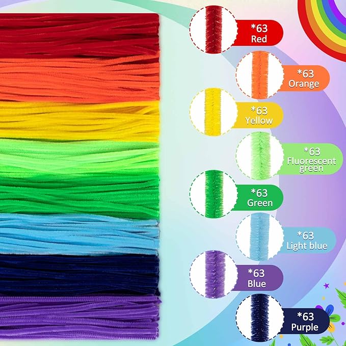 Peryiter 500 Pieces Pipe Cleaners Chenille Stems 12 Inch Craft Supplies Bulk for DIY Art and Craft Projects Creative Gift Wrapping Party Decorations(Rainbow Color,12 Inch)