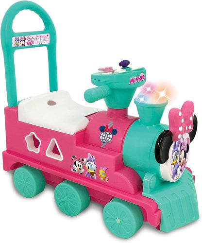 Kiddieland Disney Minnie Mouse Play n' Sort Activity Train Ride-On with Lights, Sounds, Shape Sorter, Storage Seat, Push Handle, Ages 12–36 Months, Toddler Indoor Toy for Motor Skills