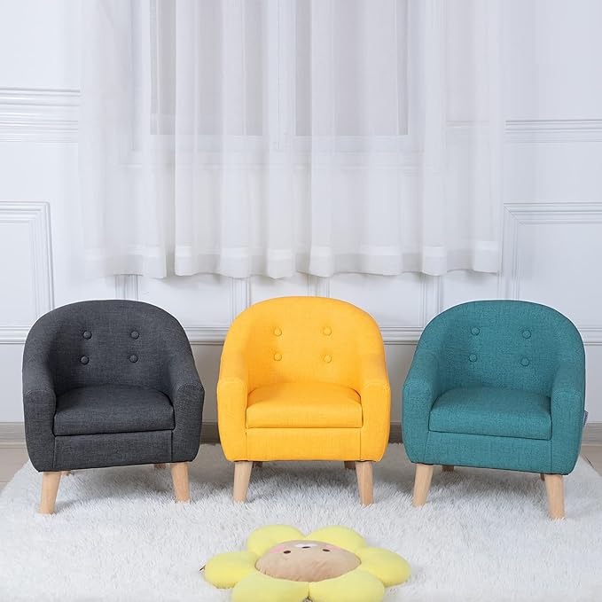 Single PVC Kids Sofa Chair, Toddler Sofa Couch with Wooden Legs, Ideal Children Armchair for Children Gift (Gray)