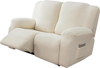 Genina Recliner Loveseat Cover Stretch Couch Covers Sofa slipcover for 2 Seat Reclining Couch Thick Jacquard Furniture Protector (Beige)