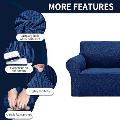 2025 New Stretch Chair Sofa Slipcovers Couch Cover for 1 Seater Furniture Protector Sofa Covers with Elastic Bottom Jacquard Fabric Small Checks for Pets, Kids - Classic Blue