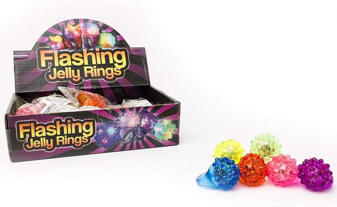 24-Pack - LED Light Up Jelly Bumpy Rings - Fun and Colorful Bulk Pack Party Favors