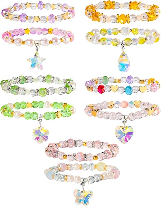PinkSheep Beads Bracelets for Kids, Girls Friendship Charm Bracelet, Crystal Beads, 10 PC, Party Favor