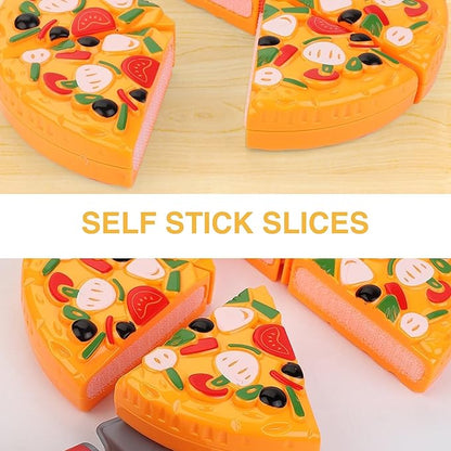 15-Piece Pizza Party Play Set for Kids - Realistic Pizza Pie Pretend Play Food Kit - Slice and Serve Plastic Kitchen Cooking and Cutting Playset