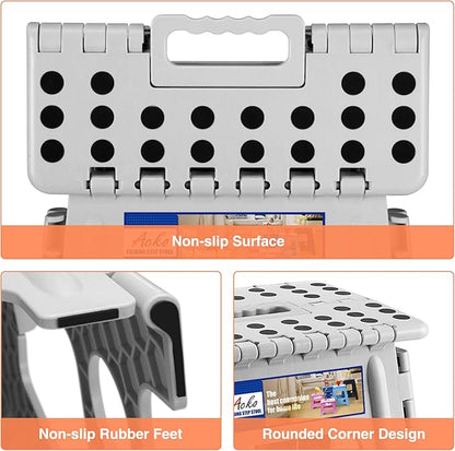 ACKO 6pack Folding Step Stool 17.5 Inch Stool 400 LB Weight Capacity Plastic Foldable Step Stools for Adults and Kids, Folding Stool Suitable for Kitchen, Stepping Stool with Handle Grey Step Stool