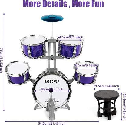 M SANMERSEN Kids Toys Jazz Drum Set - Upgraded Rock Drum Kit with Stool Musical Instruments Educational Birthday Christmas Toys Gifts for Toddlers Child Boys Girls Aged 3 4 5 6 7 8 Year Old