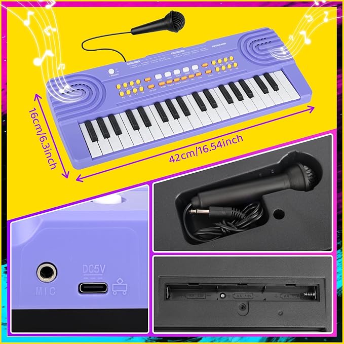Upgraded Piano Keyboard Kids Toy for 4 Year Old Girl Birthday Gift 37 Key Purple Pianos with Microphone Toddler First Music Instrument Toys for 3 4 5 6 7 Year Old Boys Girls Gifts