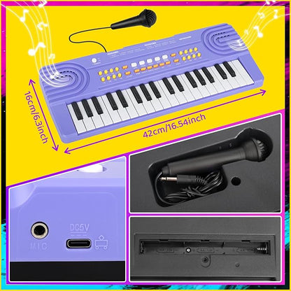 Upgraded Piano Keyboard Kids Toy for 4 Year Old Girl Birthday Gift 37 Key Purple Pianos with Microphone Toddler First Music Instrument Toys for 3 4 5 6 7 Year Old Boys Girls Gifts
