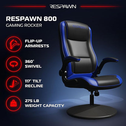 RESPAWN 800 Gaming Chair Floor, Swivel Rocker Gaming Chair, High Back Ergonomic Floor Gaming Chair for Kids and Adults, Gaming Recliner, Floor Rocker Chair with Armrests - Blue