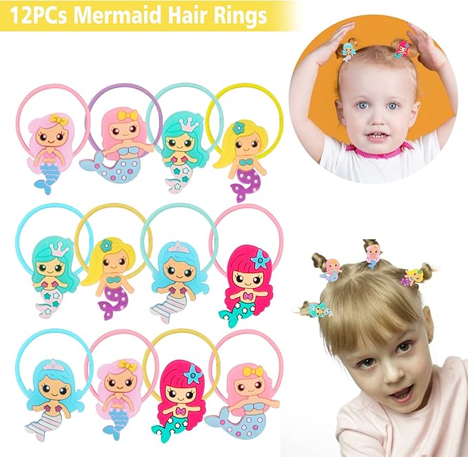 102Pcs Mermaid Party Favors Mermaid Bags Mermaid Slap Bracelets Rings Keychain Mermaid Hair Rings Temporary Tattoos Stickers for Kids Birthday Party Supplies Mermaid Goodie Bag Fillers