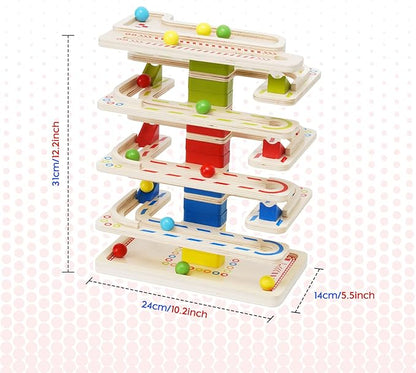 Montessori Ball Tracker Wooden Ball Drop Toy for Toddlers, Educational Wooden Ball Run Toy Race Track Set, Ball Drop Tracker Sensory Toys for Gifts 3 4 5 Years Old Toddler Boys Girls