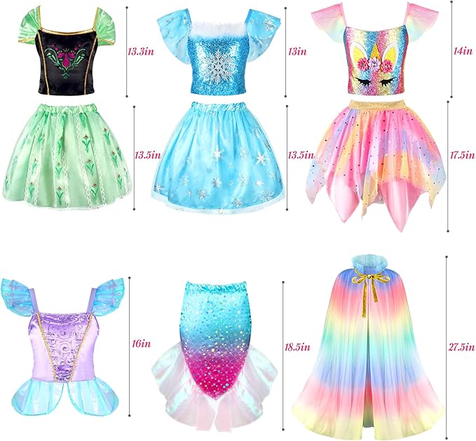 Princess Dress Up Clothes for Little Girls: Princess Costume for Girls Toddler, Unicorn Costume & Mermaid Costume, Girl Toys Age 3 4 5 6 Year Old Girl Birthday Gifts with Cape, Jewelry, etc