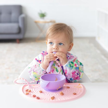 Bumkins Baby Bowl, Silicone Feeding Set with Suction for Baby and Toddler, Includes Spoon and Lid, First Feeding Set, Training Essentials for Baby Led Weaning for Babies 4 Months Up, Lavender