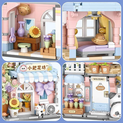 Panda Florist Street Scene Building Kit, Openable Flower Shop Building Set for Boys Girls Age 8+,810pcs Mini Bricks