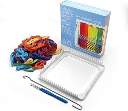 Friendly Loom 7” Traditional Potholder Weaving Kit | Sturdy Metal Loom and Quality Cotton Weaving Loops in Rainbow Colors | Complete Kit to Weave 2 Functional Potholders | Made in the USA