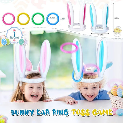 Hiboom 38 Pcs Easter Party Games for Adults, Include Potato Sack Race Bags Easter Bean Bag Toss Game 3 Legged Race, Egg Spoon Race Game, Inflatable Bunny Ring Toss Game for Easter Games