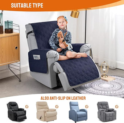 VANSOFY 100% Waterproof Recliner Chair Covers, Recliner Cover Non-Slip Dog Chair Cover Furniture Protector Washable Slipcover with Pocket, Elastic Straps for Pets, Dogs(Dark Blue, 28")
