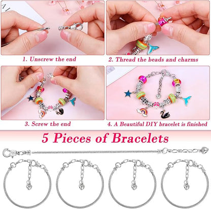 Thrilez DIY Bracelet Making Kit for Girls, 97Pcs Charm Bracelets Kit with Beads, Pendant Charms, Bracelets and Necklace String for Bracelets Craft & Necklace Making, Gift Idea for Kids and Girls