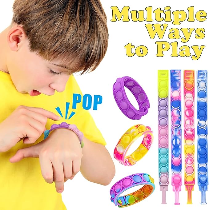 102pcs Pop Bracelet Party Favors Fidget Bracelet It Birthday Party Favors for Kids Goodie Bags Stuffers Classroom Prizes Brand: MEZHOBBY