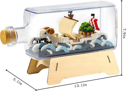 HI-REEKE Going Merry Ship in a Bottle Micro Building Blocks Set, Anime Piece One Pirate Mini Bricks Boat Model Battleship Toy Kit for Adults Kids Teens -1778PCS