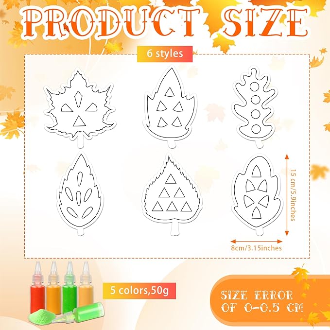 24 Pcs Fall Sand Art Craft Kits for Kids Autumn Maple Leaves DIY Craft with Colored Sand Brushes Make Your Own Sand Art for Fall Thanksgiving Home Party Activities Fun