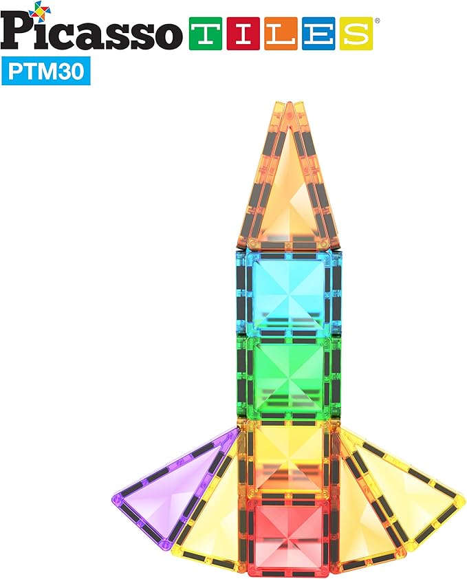 PicassoTiles Mini Size Magnetic Tiles Sensory Magnet Toys Diamond Series Construction Building Blocks Set STEM Learning Travel Size Educational Toy for Kids Boys Girls Toddlers Age 3+ PTM30