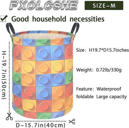 FXOLCSHE Toy storage basket,Building block toy storage basket,Nursery laundry hamper,Waterproof foldable laundry basket for kids,Clothes Organizer Basket,Toys Box,Room Decor(Blocks)