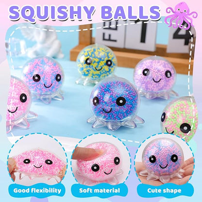 24 Pack Octopus Stress Balls Set for Kids Adults, Cute Squishy Squeeze Fidget Toys for Anxiety Stress Relief, Perfect Party Favors Easter Basket Stuffers Birthday Gifts Classroom Prizes