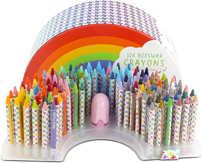Kid Made Modern Rainbow Beeswax Crayons for Toddlers & Kids Ages 3 4 5 6 7 8+ (126 Pieces) - Coloring Non Toxic Art Supplies with Box & Sharpener