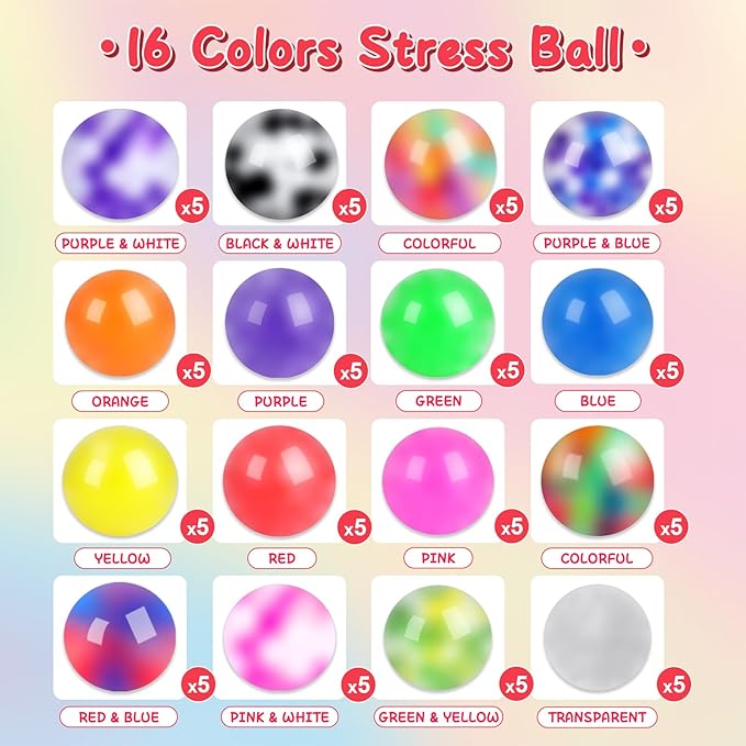 BESNEL 80 Pack Stress Balls for Adults, Bulk Squishy Ball, Stress Balls Set, Anti-Anxiety Easter Stress Relief Fidget Balls