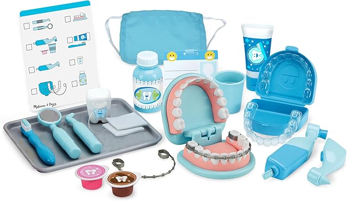 Melissa & Doug Super Smile Dentist Kit With Pretend Play Set of Teeth And Dental Accessories (25 Toy Pieces) Pretend Dentist Play Set, For Kids Ages 3+