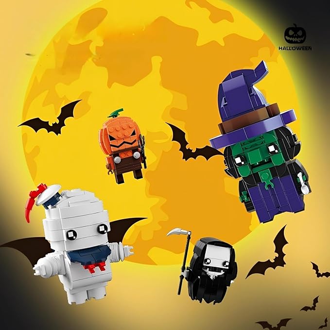 Horror Figure Building Set, Halloween Ghost, Jack-O'-Lantern, Wicked Witch & Grim Reaper Building Blocks Compatible with Lego, Home Decor Toy for Fans (530 PCS)