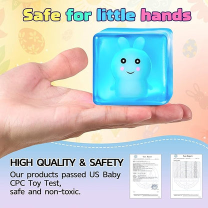 Easter Basket Stuffers - Glow in The Dark Easter Egg Fillers Squishy Bunny Stress Cube Easter Gifts for Kids Adults Fidget Toys Stress Balls for Kids with Autism Easter Basket Essentials for Teens