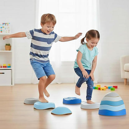 Special Supplies Stepping Stones for Kids, 5 Balance Indoor and Outdoor Blocks Promote Coordination, Balance, Strength, Child Safe Rubber, Non-Slip Edging, Stackable