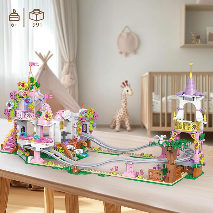 Friend Roller Coaster Building Set - Compatible with Legos for Girls Age 8-12, 991 PCS Amusement Park Building Block Kit Playground Park Pink Construction Birthday Gift