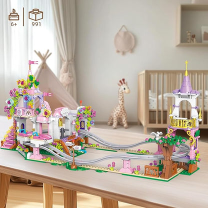 Friend Roller Coaster Building Set - Compatible with Legos for Girls Age 8-12, 991 PCS Amusement Park Building Block Kit Playground Park Pink Construction Birthday Gift