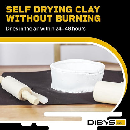 DIBYS at Home Pottery Kit for Adults & Kids | Air-Dry Clay Set with Sculpting Tools, Modeling Clay in White, Paints & Brushes | Creative DIY Kit for Kids & Adults | Arts & Crafts Gift Ideas