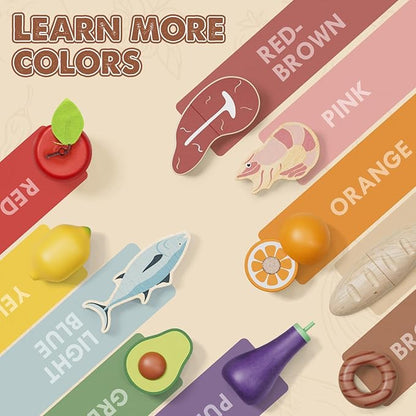 Lehoo Castle Wooden Play Food for Toddlers, Pretend Play Kitchen Accessories, 4 Food Groups, Montessori Sorting Toys for Toddlers 3-5, Cutting Fruits Toys for Boys Girls Kids Ages 4-8