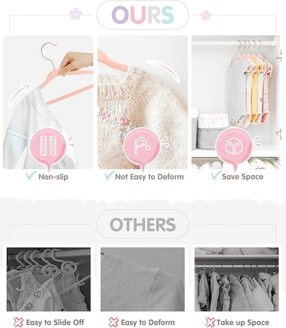 Baby Hangers, VIS'V 11 Inch Pink Velvet Kids Hangers with 6 Pcs Size Dividers Non Slip Nursery Children Closet Clothes Hangers for Infant Toddler Girls and Boys 30 Pcs
